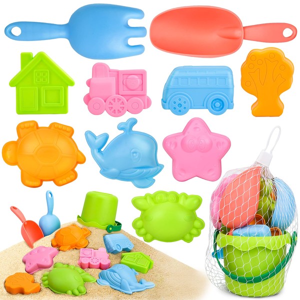 Kids Beach Toy,11 Pieces Sand Castle Playset with Bucket Spade Rake and Other Model Tools Kit, Summer Beach Games for Children Toddlers