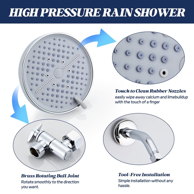 Shower Head High Pressure Rain, Fixed Showerhead 5-Setting with Adjustable