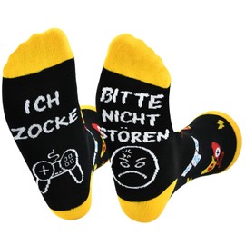 Funny Socks Men Women Socks Women's 37-45 Gaming Socks with Saying "Bitte NICHT STÖREN ICH ZOCKE, Non-Slip Cotton Socks, Novelty Winter Socks, Funny Gifts for Men Women Birthday