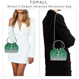 TOPALL Evening Bags for Women,Silver/Gold/Black Glitter Clutch Bags for Women,Rhinestone Bag,Sequin Sparkly Diamante Women's Handbags Purse for Evening Prom Wedding Party Banqueta (Bucket-Green N)