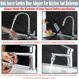 Brass Sink Faucet To Garden Hose Adapter，Ceaeso Faucet Adapter Kit With Aerator, Swivel Sink Hose Adapter For Kitchen And Bathroom,Chrome