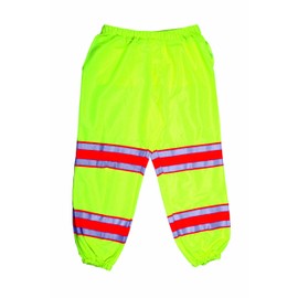 Mutual 16328 High Visibility Polyester ANSI Class E Pant with 4" Silver/Orange/Silver Reflective Tapes, Lime