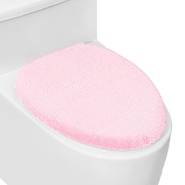 Soft Plush Toilet Lid Cover for Bathroom, Machine Washable Toilet Seat Covers, Fits Most Round Elongated and Oblong Lids, Easy Installation& Cleaning (Pink)