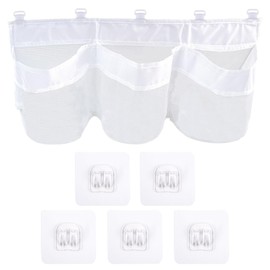 GWAWG Bath Toy Storage Net, Bath Tidy Storage, Bath Toy Net with 5 Hooks, Mesh Baby Bath Toy Holder Bag, Bath Toy Organiser with 3 Horizontal Large Openings for Accessing and Sorting Toys