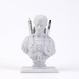 EcoBioPrint Julius Caesar Pencil Holder 5 hole-Funny Julius Caesar Ides of March Pen-Durable Plastic Caesar Bust Statue Pen Holder for Desk Teacher School Office Organizers Gift Decor