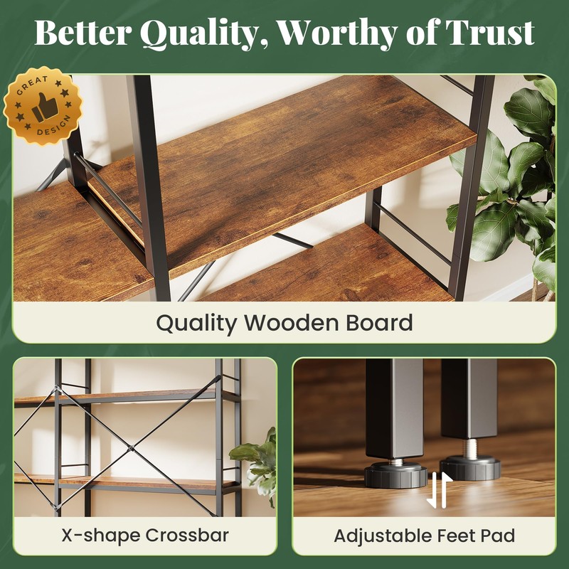 Huuger 5 Tier Bookshelf, L Shaped Corner Bookshelf with 10
