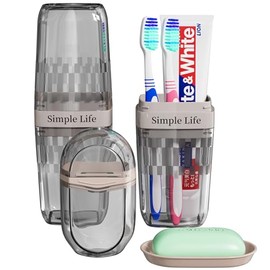 VITVITI Travel Soap Case Container, Portable Toothbrush Travel Case Dish Tray, 7.88 Inch Toothpaste Traveling Toothbrush Holder Set with Cover for Trip/Bathroom/Camping, Gray