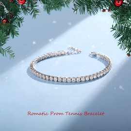 Solid 925 Sterling Silver Tennis Bracelet with AAA Cubic Zirconia Romantic Wedding Bridal Tennis Bracelet Gift Jewellery for Women Girls, Sterling Silver, Cubic Zirconia