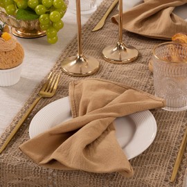 MLMW Thick Cotton Linen Napkins Set of 8 Soft Dinner Napkins Cloth 17"×17" Bulk Rustic Table Napkins for Wedding Party Table Decoration, Caramel