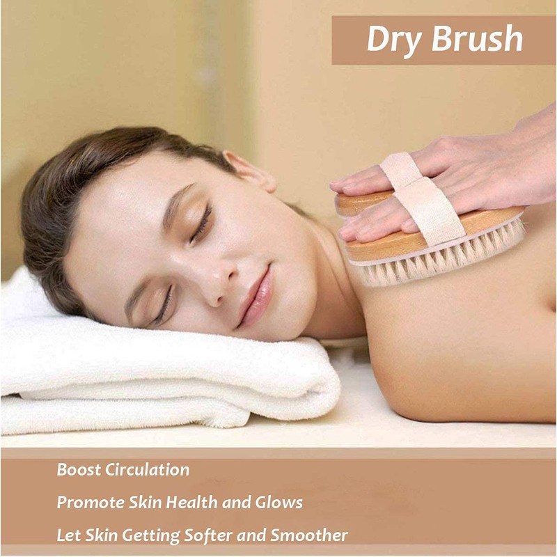 Dry Brush for Lymphatic Drainage Exfoliating Shower Bath Natural Wood