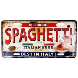 Retro Blechschild Relief Spaghetti Italian Food Design Vintage mit Löchern und Magneten 30 x 15 cm