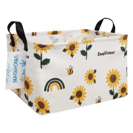 LANGYASHAN Rectangular Storage Bin Collapse Canvas Fabric Cartoon Storage Basket with Handles for Organizing Home Kitchen Boys and Girls Toys Office Closet Shelf Baskets(Rec Sunflower)