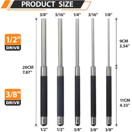 WHLLING 5-Piece Roll Pin Punch Set, 8-Inch Carbon Steel Pin Punch Set with Knurled Grip, Pin Diameter 1/8", 3/16", 1/4", 5/16" and 3/8"