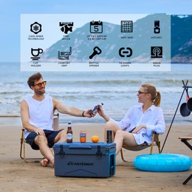 EchoSmile 25/30/35/40 Quart Rotomolded Cooler, 5 Days Protale Ice Cooler, Ice Chest Suit for BBQ, Camping, Pincnic, and Other Outdoor Activities