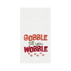 C&F Home Gobble Till You Wobble Fall Harvest Embroidered Waffle Weave Kitchen Towel Machine Washable Cotton Towel Decor Decoration 18" x 27" White
