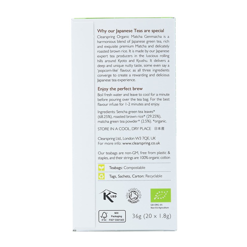 Clearspring Organic Japanese Matcha Genmaicha - 20 Tea Sachets