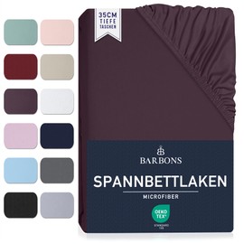 Fitted Sheet 140 x 200 cm - Brushed Polyester Microfibre 35 cm Deep Pocket Fitted Sheet Oeko-Tex Certified Bed Sheet Duvet Cover for Box Spring Bed Thick Mattresses (140 x 200 cm - Aubergine)