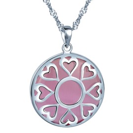 Infinite U Stylish Hearts 925 Sterling Silver Pink Cats Eye Pendant Necklace Locket for Women/Girls, Silver
