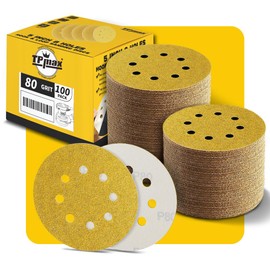 100PCS 125mm 8 Hole Sanding Discs Sandpaper, 80 Grit, Premium Gold Round Hook and Loop for Random Orbital Sander - Ideal for Wood, Metal, Automotive