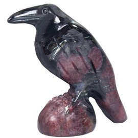 QLRSUXN Natural Garnet Raven Figurines, 2 Inch Healing Crystal Animal Statues, Lucky Guardian Pocket Crow Figurines as Women’s Gifts, Raven Statues for Office Home Decor and Ornament.