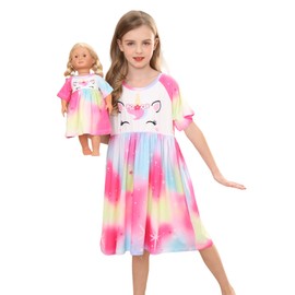 Bow Dream Girl Dress Cute and Matching American Girl Doll Clothes Accessories for Girls Dresses Set Size 110 Purple