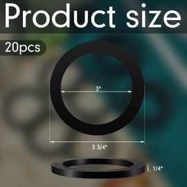20 Pack 3" Camlock Gasket Fitting Cam Lock Hose Seal for Female Coupler Cam Groove Replacement Rubber Washer Black Rubber Gasket Ring Large Replacement Strainer for Pool Plunger Valves