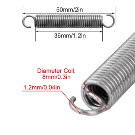 GUNGY Tension Springs with Hooks Stainless Steel Tension Spring 50 mm Outer Diameter 8 mm Wire Diameter 1.2 mm Maximum Tensile Force 4.20 kg 1.2 x 8 x 50 mm Pack of 10