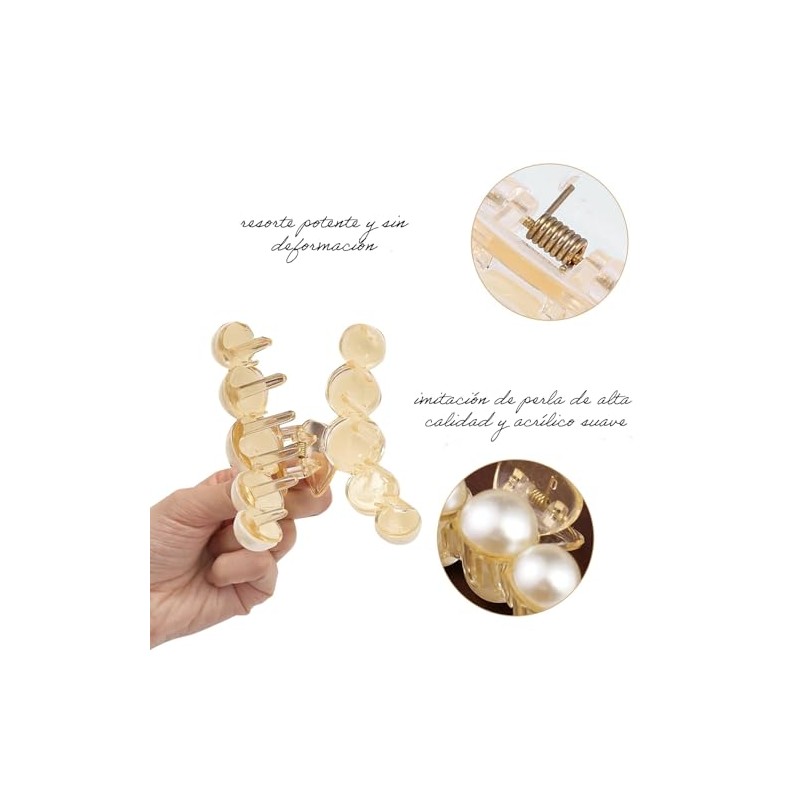Triko 4 Pinzas para el Cabello Grandes con Perlas, Pinzas