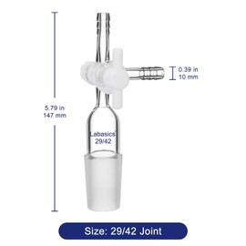 Labasics Vacuum Glass 3-Way Flow Control Adapter, Borosilicate Glass Adapter with Standard 29/42 Taper Joint and PTFE Stopcock for Laboratory