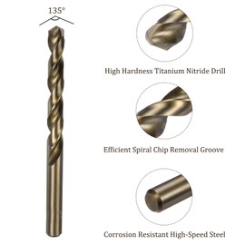 Kozelo 2PCS Twist Drill Bit - [10mm/0.39"] Titanium Plating M35 High-Speed Steel Cobalt Cobalt Round Shank Jobber Bit Set Gold for Metal Wood Plastic Steel Use, 85mm / 3.35 Blade Length