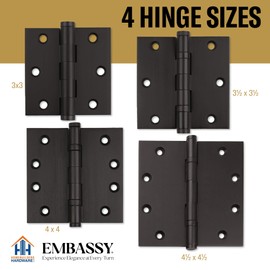 Solid Brass Architectural Door Hinges – 2 Vintage Decorative Cap Mortise Hinges, Ball Bearings, and Stainless Steel Hinge Pin – Home Decor by Embassy, 4 x 4 in., Polished Chrome