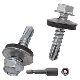 SKIR'CO Pack of 100 Galvanised Roofing Screws 5.5 x 25 mm Hexagonal Head DIN 7504-K Self-Drilling Screws with EPDM Sealing Washers
