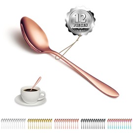Kyraton Rose Gold Teaspoons 12 Pieces 14 cm Stainless Steel Rose Gold Titanium Coating Coffee Spoon, Dessert Spoon, Ice Cream Spoon, Spoon Cutlery