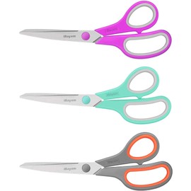 8" Titanium Bonded Multipurpose Scissors 3 Pack with Ultra Sharp Blades, Comfort-Grip Handles, Sturdy for School Home Office Art Craft Sewing Tailor Heavy Duty