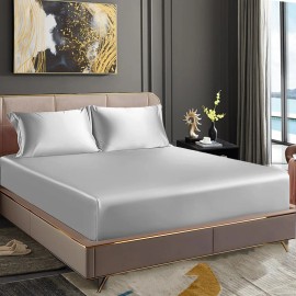 USA Ready Goods Satin Bed Sheet Good for Hair and Skin Bedding Set Wrinkle-Free Fitted Sheet 3 Piece Luxury Satin Bed Sheet Setsheet type: Fitted Bed Sheet, color: Gray, number of pieces: 3, Included Components: 1bedspread + 2 Pillow Cases, size: Twin