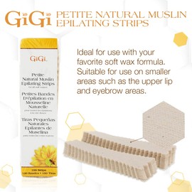 GiGi Waxing Strips for Hair Waxing/Hair Removal, Petite Natural Muslin, 100 Epilating Strips