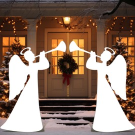 Barydat 2 Pcs Christmas Nativity Outdoor Decoration Large Trumpeting Angel Yard Sign Religious PVC Holy Nativity Scene Waterproof Decor with Stake for Yard Garden Lawn Christmas Home Patio Outdoor