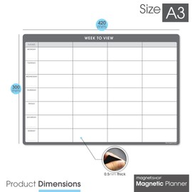 TMS A3 Magnetic Weekly Planner Whiteboard for Fridge | Dry Wipe Meal Planner, Calendar or Memo Board | Plan Family or Business Tasks | Dry Erase to Do List Magnet | with 4 Dry Erase Pens [42 x 30cm]