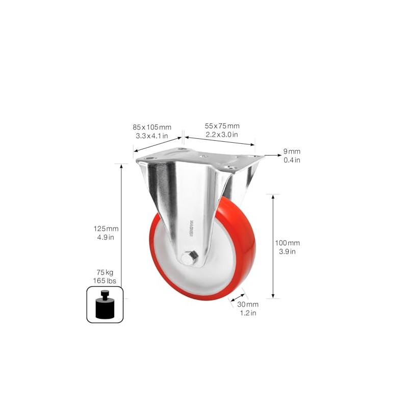 WAGNER Soft fixed castor, diameter 100 mm, height 125 mm,