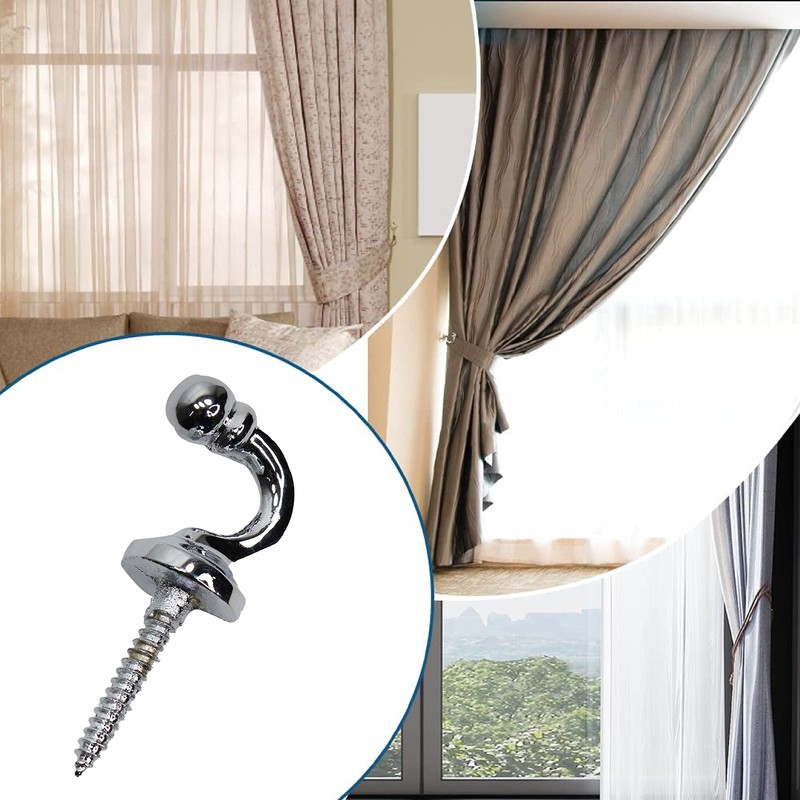 SUL Curtain Hold Tie Backs Chrome Hooks, U Shaped Wall