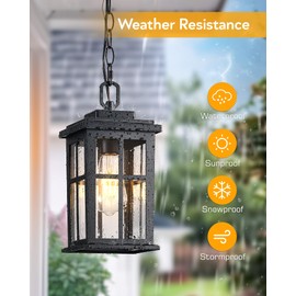 OPAXIS Black Outdoor Pendant Lights for Porch, Modern Hanging Porch Light, Waterproof Outdoor Pendant Lights with Tempered Glass, Aluminum Hanging Exterior Light for Patio, House, Adjustable Chain