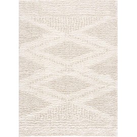 Hauteloom Trunding Moroccan Farmhouse Living Room, Bedroom Shaggy Area Rug - Bohemian Shag - Plush Pile - Neutral Boho Soft Carpet - Light Beige, Cream, Ivory, Off White - 5'3" x 7'3"