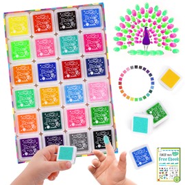DazSpirit 24 Colours Ink Pads Set, Fingerprint Ink Pads for Stamping DIY, Non-Toxic Rainbow Ink Pad for Imagination, Scrapbooking, Card Making, Art, Craft