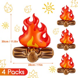 4 Pieces of 12 Inch Inflatable Campfire Props Camping Party Campfire Party Scene Decoration, Indoor and Outdoor Camping Game Props Campfire Inflatable for Boys and Girls Campfire Firewood Toys