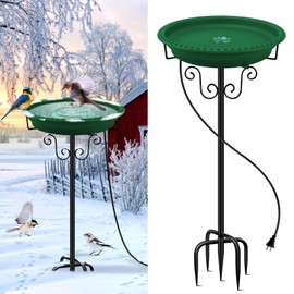Lovppy Heated Bird Bath, 100W Thermostatically Controlled Heated Bird Baths for Outdoors Bird Bath Heater with Metal Stake, Heated Bird Bath for Outside Winter Garden Patio Yard Lawn (Green)