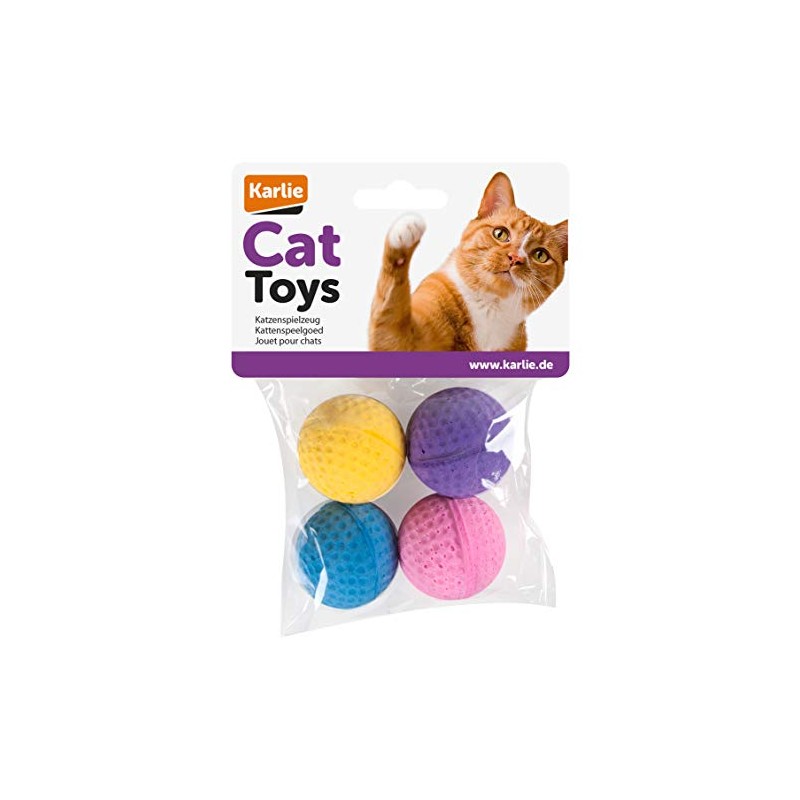 Karlie Cat Toy 4 Sponge Balls, Diameter-4 cm, Assorted Colours