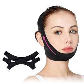 Faja Papada Facial Lifting, Faja Papada para Mujer, Correa Facial Ajustable con V, Lifting,Elástico y Suave, Elimina Flacidez, Papada y Arrugas,Material Transpirable (Negro, L)