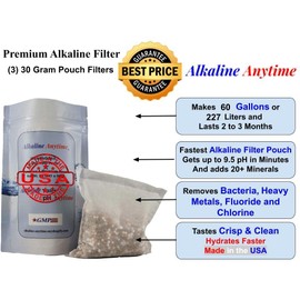 Alkaline Water Filter Pitcher with Infuser, Glass Pitcher with Lid 1.5L | 9.5 pH Alkaline Filters | Tea Pitcher | Borosilicate Glass | Infuser Pitcher (3 Pack Box (30g Filters))