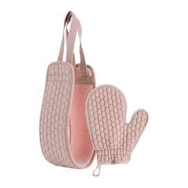 垢すりタオル タオル ミトン ビスコース繊維 2点セット ピンク + Kunutonnオリジナルおまけ付