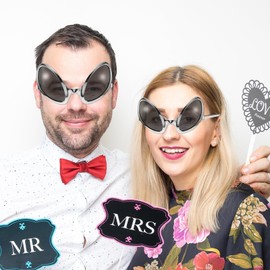 NUOBESTY Whimsical Alien Glasses Alien Costume Glasses Decorative Glasses Photo Props Party Glasses Party Favors Pack of 2 (Silver Frame with Grey Lenses)